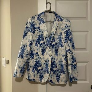 JF. J Ferrar Men Blue Floral Stretch slim suit blazer. Jacket. Size 42R
